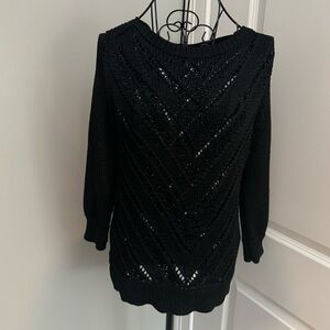 White House Black Market Black Knit Herringbone Sweater Size Medium